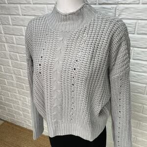 Rokoko Sweater Womens Large Gray Open Weave Cropped Long Sleeve